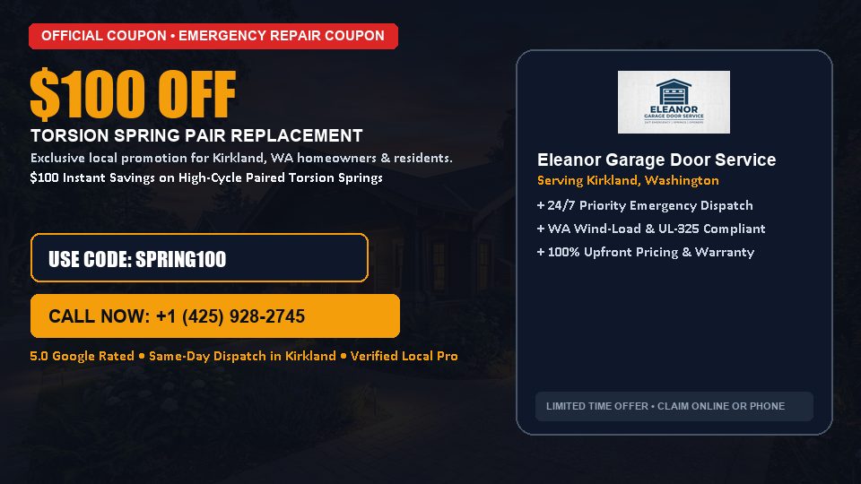 Eleanor Garage Door Service $100 OFF Dual Torsion Spring Replacement in Kirkland, WA