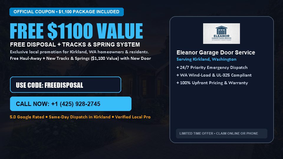 Eleanor Garage Door Service FREE Haul-Away & Heavy-Duty Tracks with New Door in Kirkland, WA